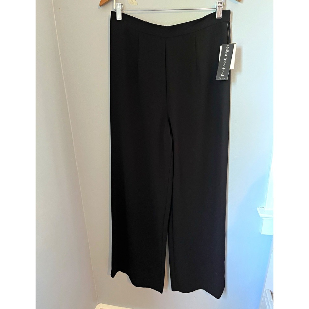 Connected Apparel Women Black Wide-Leg Dress Pants 12, back Zip career